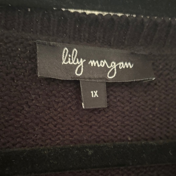 Lily Morgan Black and Gray Striped sequins Women's Sweater size 1X - Picture 4 of 9